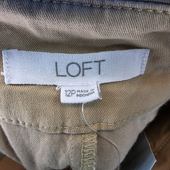 LOFT Pants Womens Size 12 Petite Tan Belted Cropped Chino Straight Leg Casual - Picture 9 of 12